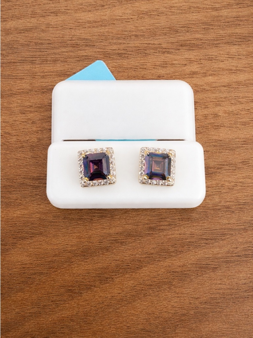 Sterling Silver Mystic Topaz Stud Earrings 2.72 CTTW 6MM Halo - Women Jewelry - Picture 4 of 7